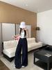 Hong Kong Retro Dark Blue High-Waisted Wide-Leg Jeans for Women - Summer Floor-Length Slimming Style