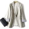 Women Suit Coat Lapel Long Sleeve Single Button Flap Pockets Suit Jacket Commuting Style Striped Cuffs Business Outwear