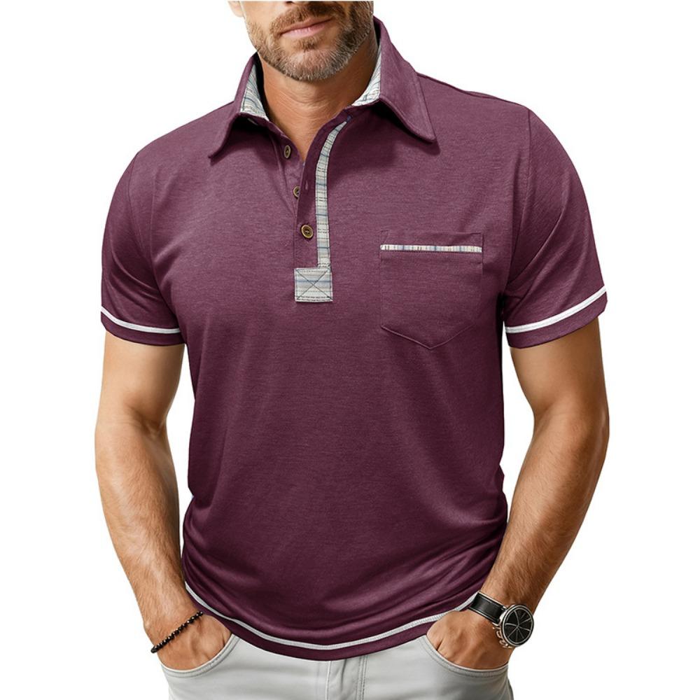 European and American Men's Collar Short Sleeved Polo Shirt Top for Spring and Summer Casual Button Up Men's T-shirt