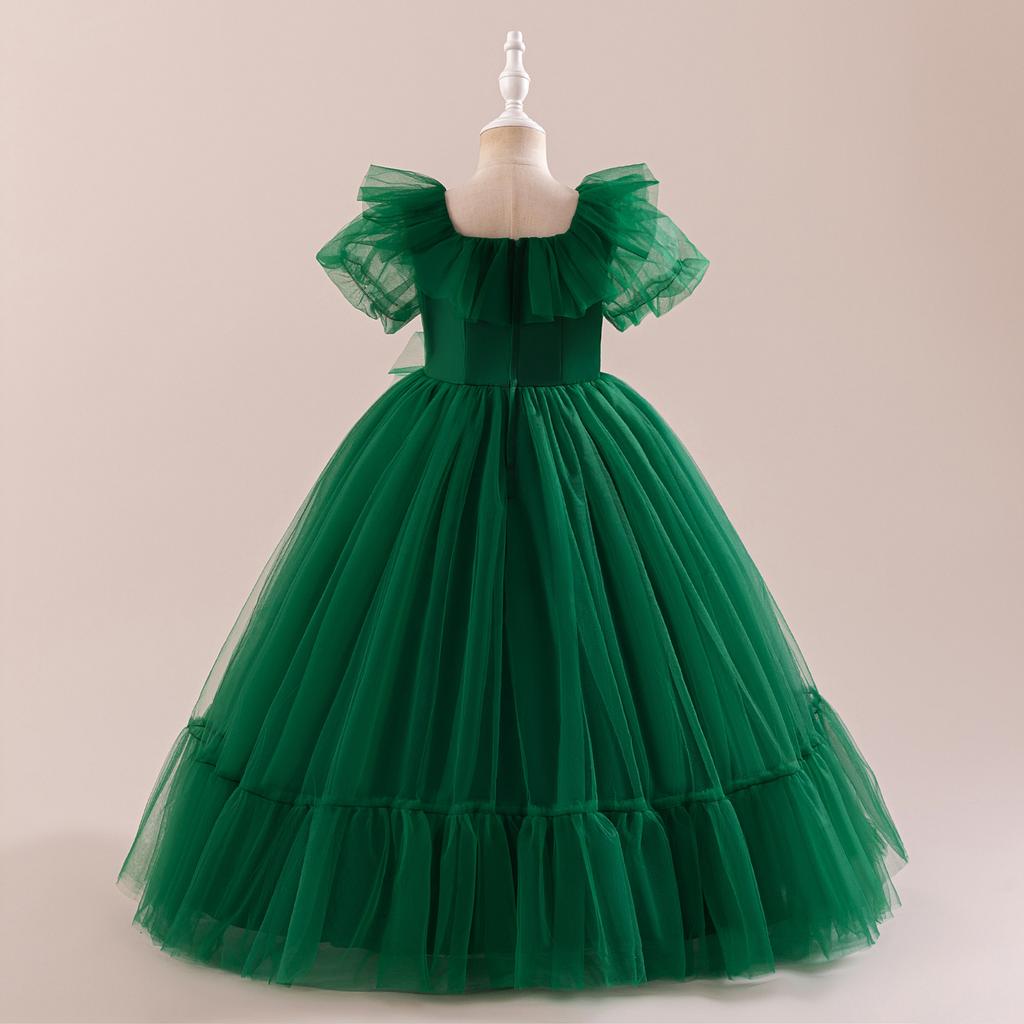 Flower Girl Princess Dress For Weddings Summer Kid Formal Bow Long Gown For School Evening Party Children New Year Cloth LP-523