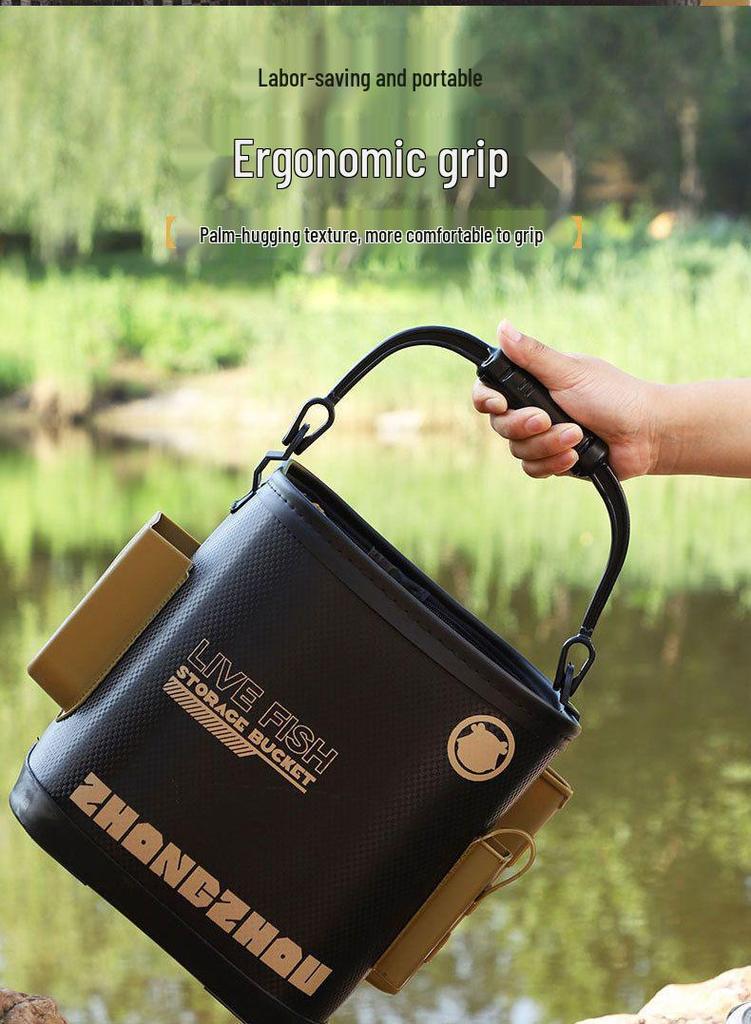 Foldable Multi-Purpose EVA Fishing Bucket: Portable Live Fish Keeper and Lure Container for Outdoor Use.