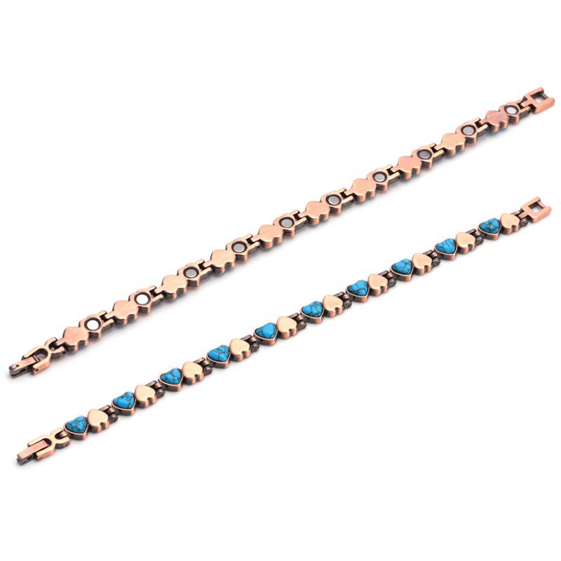 Red Copper and Turquoise Double Heart Adjustable Bracelet for Women