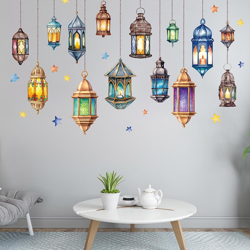 Retro Chandelier Festival PVC Removable DIY Adhesive Stickers for Middle East Celebration Decor