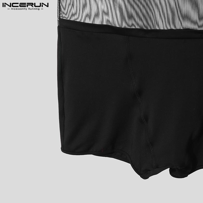 INCERUN Men Sleeveless See Through Mesh Sheer Jumpsuits Underwear Playsuits
