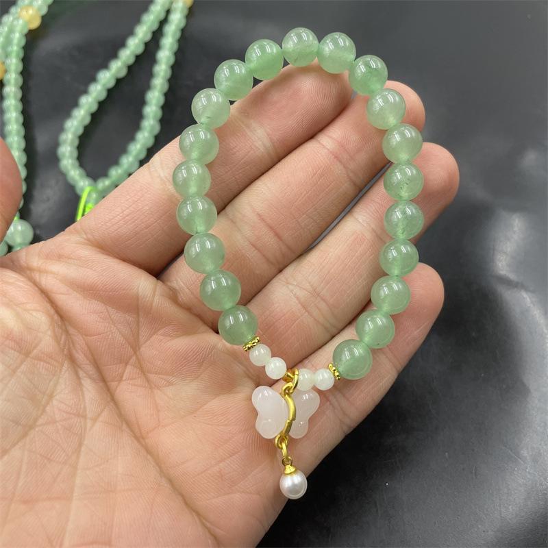 Natural Green Aventurine Cloud Pendant Sweater Chain with Women's Bracelet