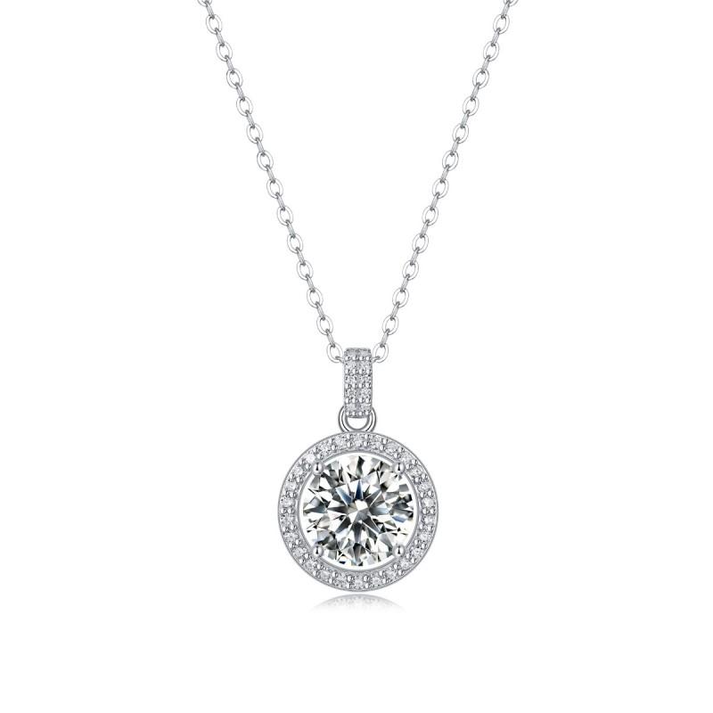 Sterling Moissanite Disc Pendant Necklace Women Short Chain Minimalist Geometric Jewelry