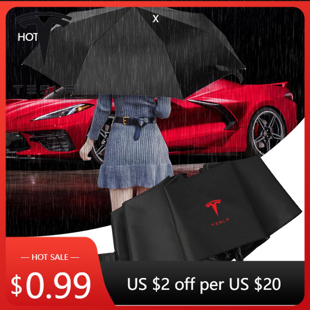 Car Sticker Tesla Car Automatic Folding Windproof Sunshade Umbrella Auto Decoration Accessories For Tesla Model 3 Model S Model
