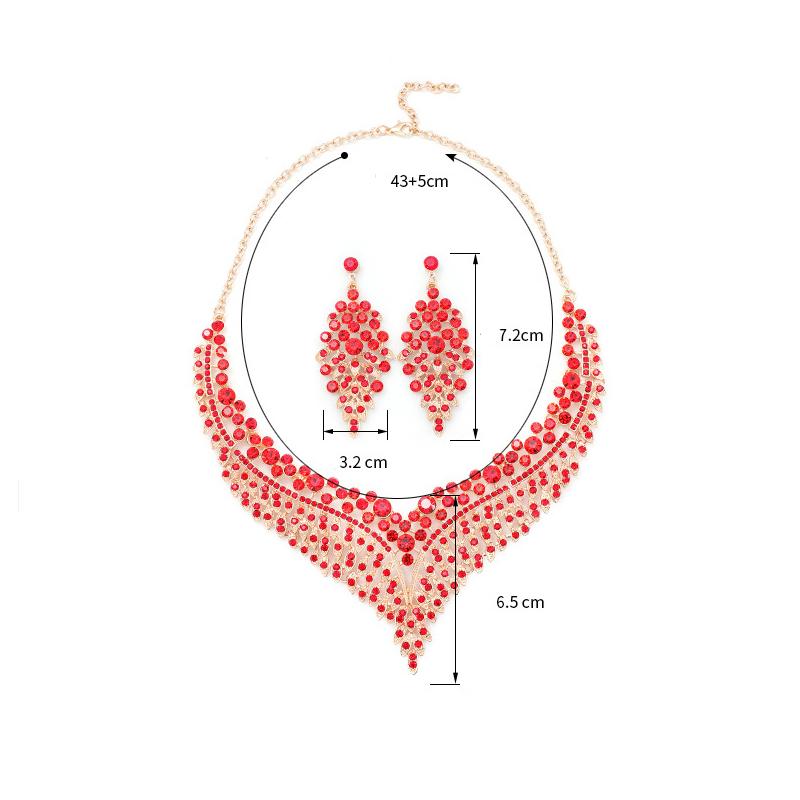 Luxury Jewelry Set Wholesale Elegant Bridal Wedding Prom Red Crystal Statement Earrings Rhinestone Choker Necklace for Women