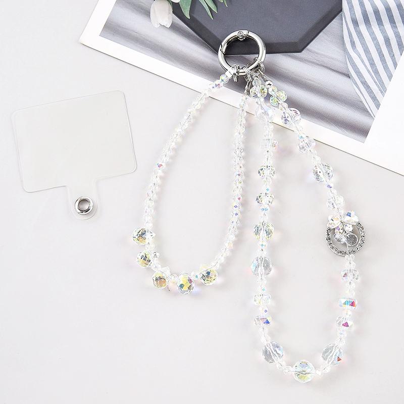 Handmade Teardrop Crystal Plastic Beads Mobile Phone Strap Bag Chain Keychain Wrist Strap Lanyard Cell Phone Case Hanging