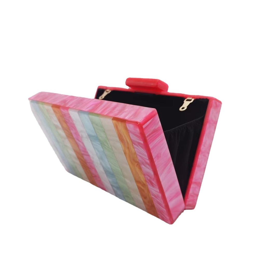 Dinner Bag Retro Splicing Bag Trendy Acrylic Shoulder Chain Bag Women'S Light Luxury