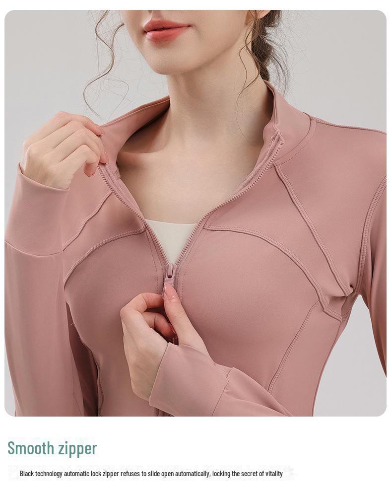 Damen Slim Fit Yoga- & Pilates-Jacke mit Stehkragen und durchgehendem Reißverschluss - Ideal zum Laufen, für Fitness und zum Radfahren.