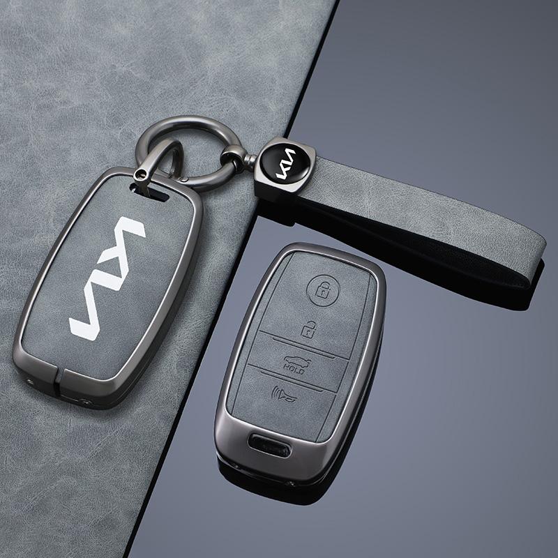 2026 Hot Car Sticker Zinc Alloy Leather Car Remote Key Case Protection Cover Shell Fob Holder For Kia Sorento/Rio/Rio5/Optima/K5