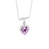 European S925 Sterling Silver Heart-Shaped Pink Sapphire Necklace with Diamond Bezel - Luxury Valentine's Day Gift for Her