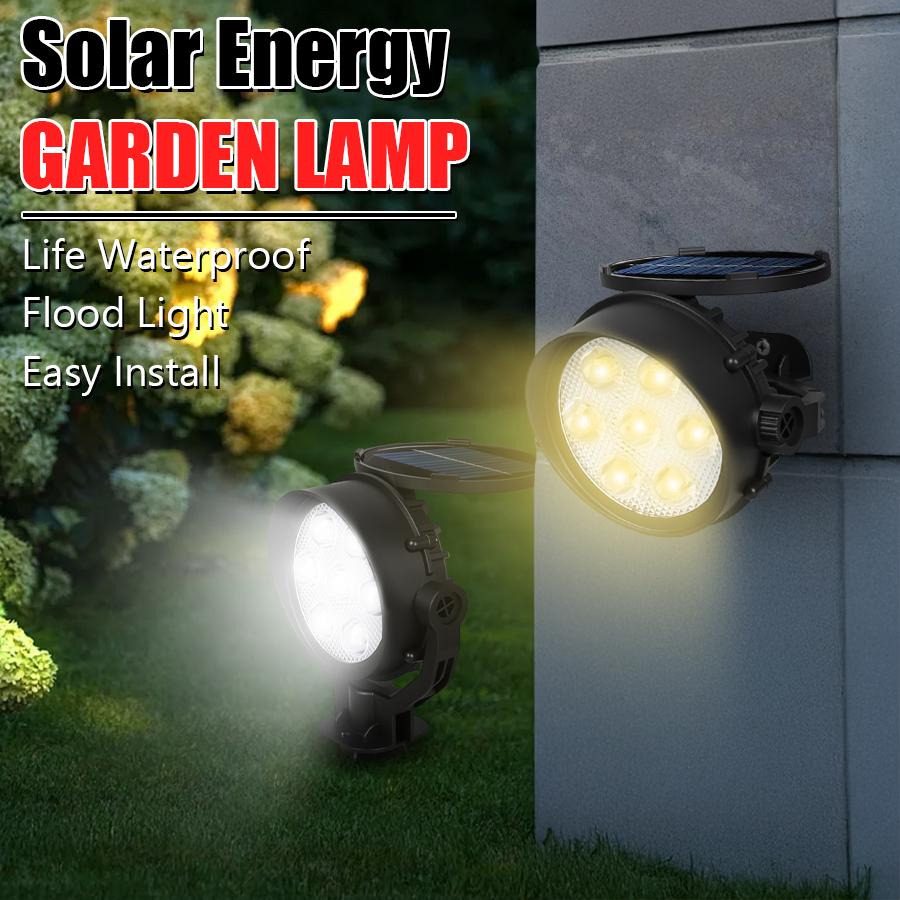2Pcs 7 LEDs Solar Spotlights Outdoor IP65 Waterproof Spot Lights Brightness Adjustable for Garden Backyard Driveway Patio Decor