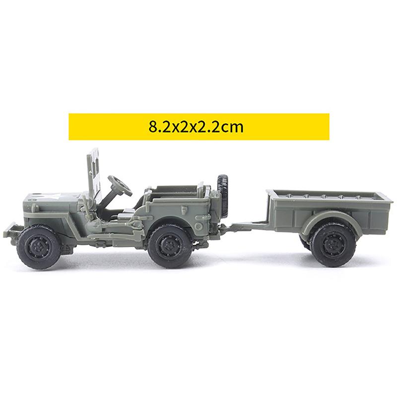 1:72 WWII Willys Jeep with Hanging Bucket 8cm Military Vehicle Assemble Car Model Toys