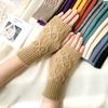 1Pair Women Winter Warm Gloves Soft Fingerless Long Polyester Solid Color Warmer Mittens