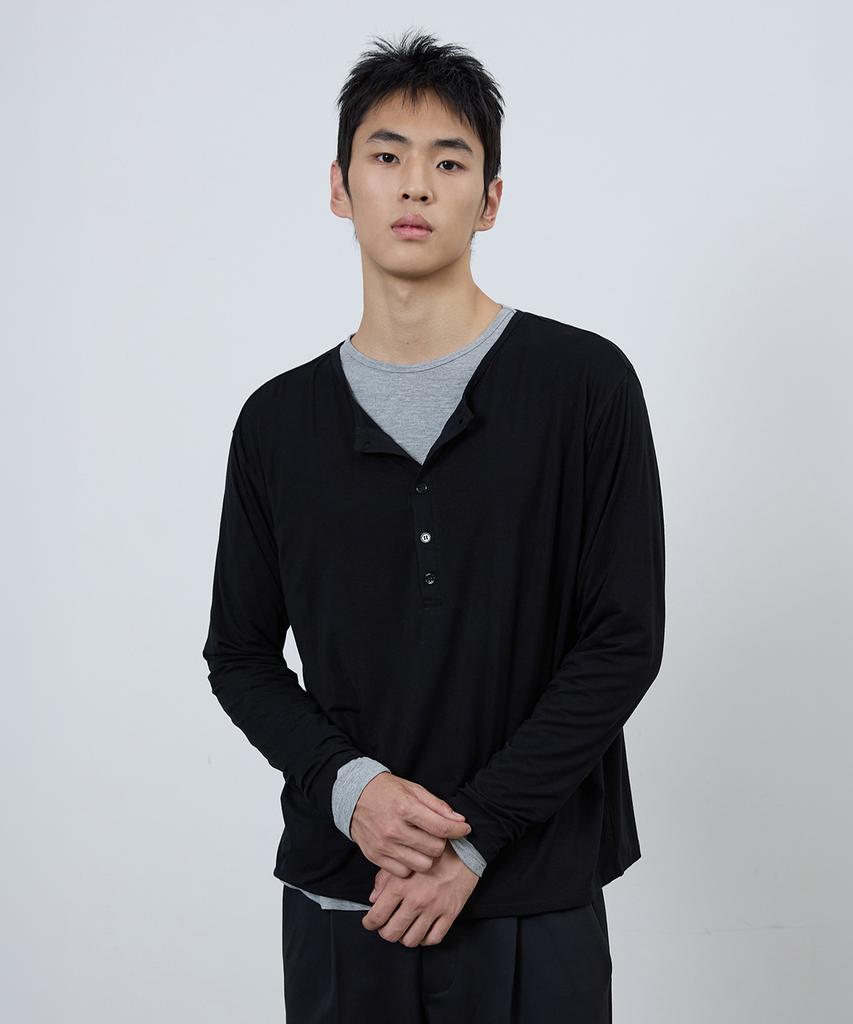 MICHIKO LONDON SPORTS Soft Jersey Henley Neck Long Sleeve