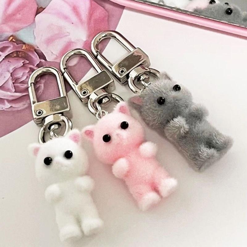 Charming 3D Cartoon Cat/Bear Keychain Cute Animal Bag Decoration for Women Girls Stylish Keychain for Car Keys and Bags