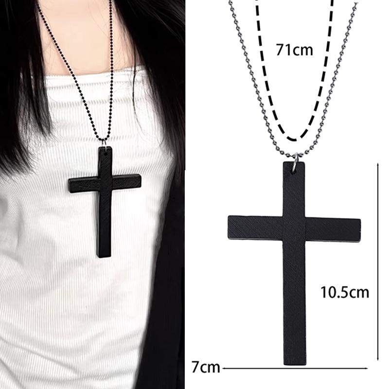

2026 Punk Gothic Wood Cross Pendant Necklace for Women Men Couple Vintage Black White Hip Hop Y2K Necklace Party Jewelry Gift