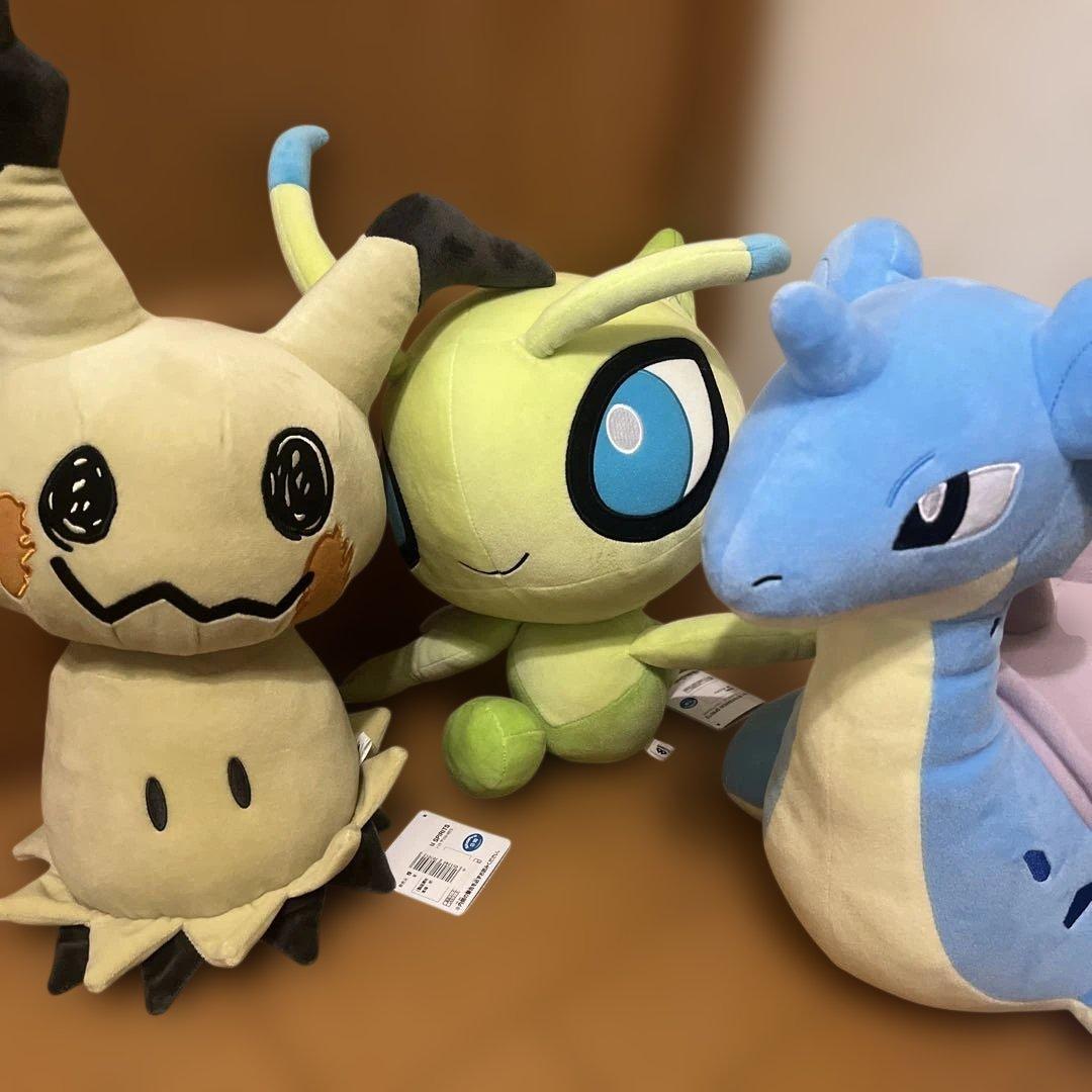 Pokemon plush toys three types Celebi Lapras Mimikyu brand new.