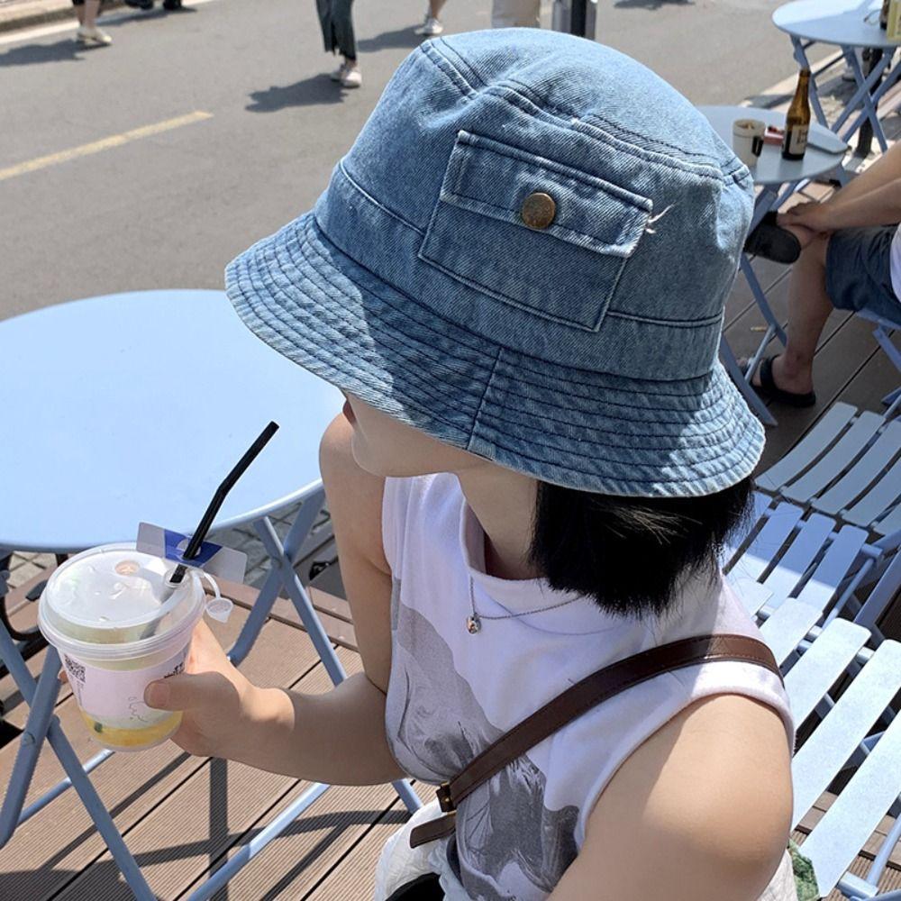 Solid Color Pocket Sun Hats Vintage Fisherman Cap New Denim Bucket Hat  Men Women