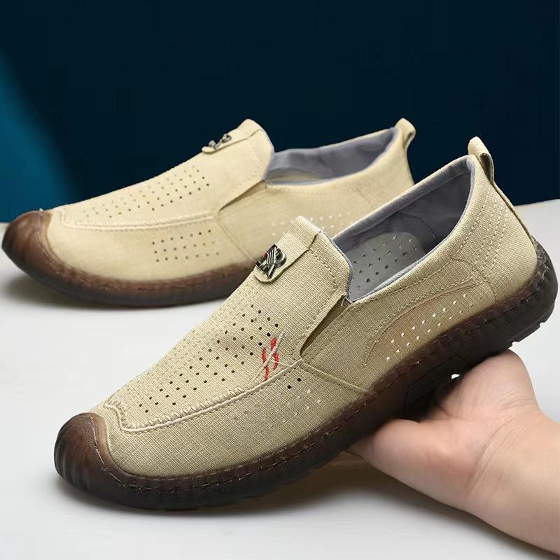 Old Beijing Cloth Shoes Men's Shoes Breathable Single Shoes Net Shoes Summer Casual Soft Sole Linen Mesh One Pedal Canvas Shoes