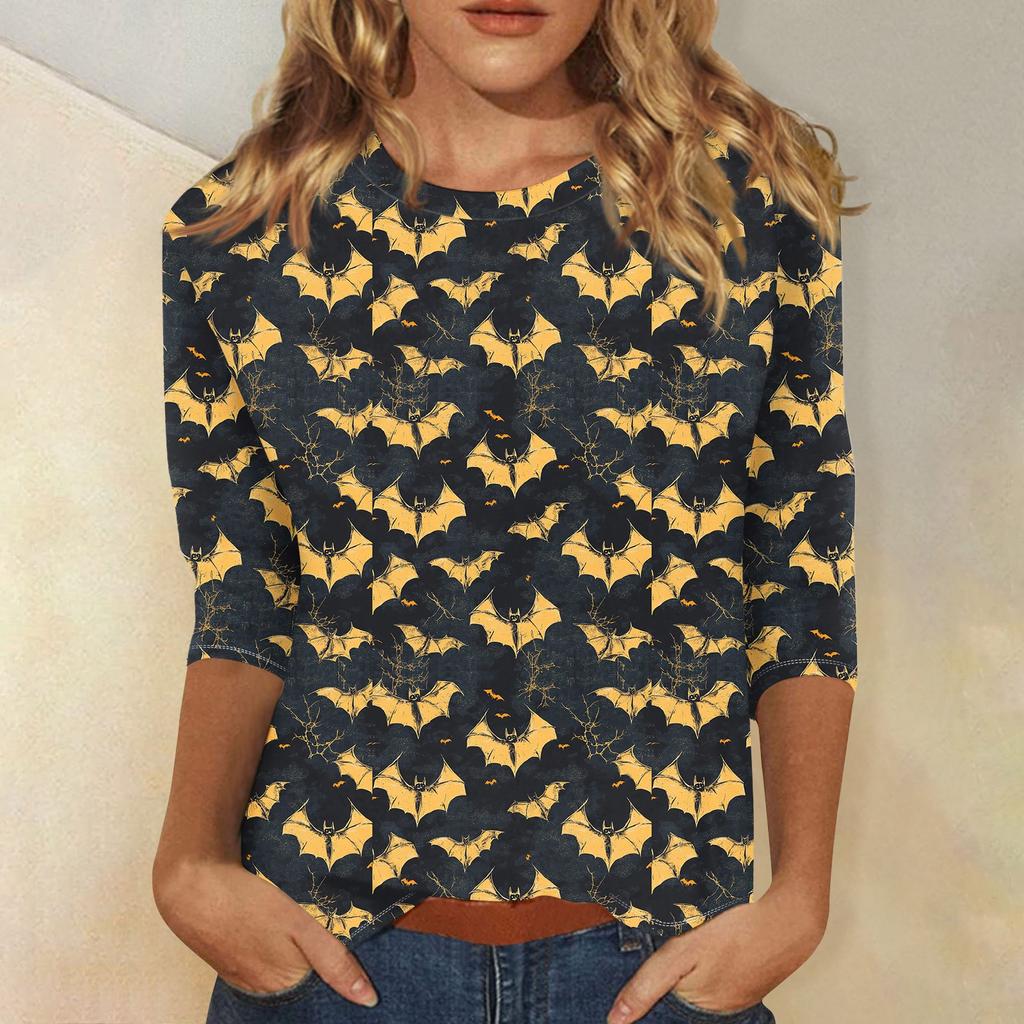 Women's Fashion Casual Three-quarter Sleeve Halloween Printed Round Neck Top