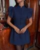 2026 Summer Stand Collar Puff Sleeve High Waist Dress for Women – Trendy European & American Style