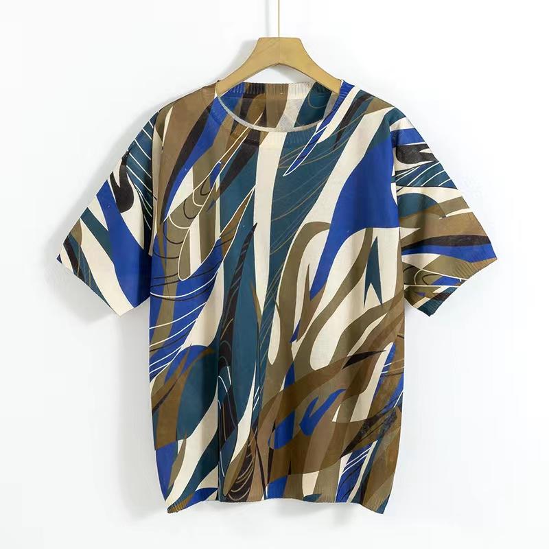 Dámské ležérní pletené topy do O s krátkým rukávem jarní pletené svetry s květinovým potiskem dámské prodyšné triko