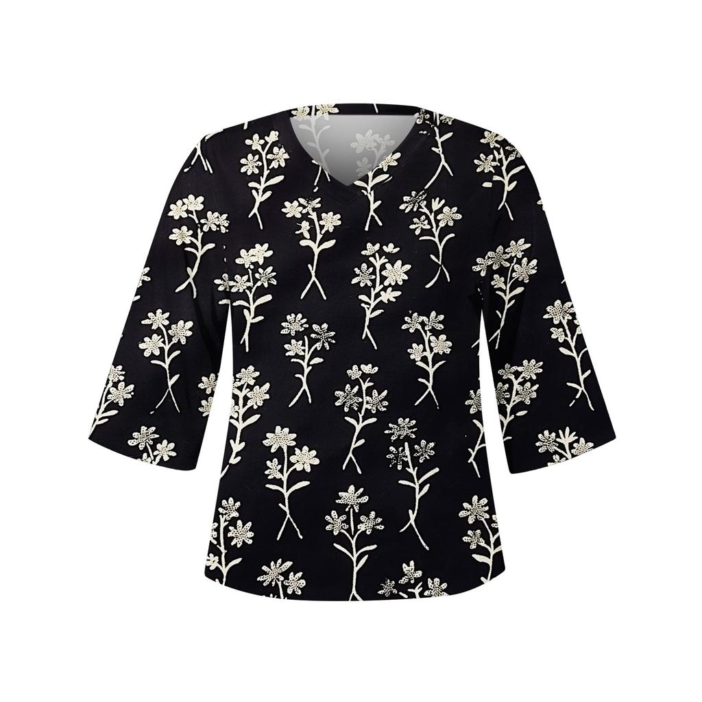 Women's Shirt Blouse Casual Loose Shirts 3/4 Sleeve Print V Neck Tops Print Tops T-shirts Tee