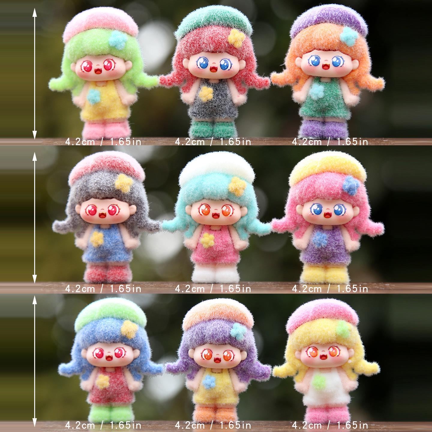 Flocked Cartoon Braided Girl Doll Blind Box - Cute, Colorful Figurine Gifts