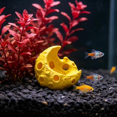 Mond Aquarienversteck Höhle Fischbecken Mond Dekoration Mehrloch Aquarienversteck Tunnel für kleine Fische und Garnelen