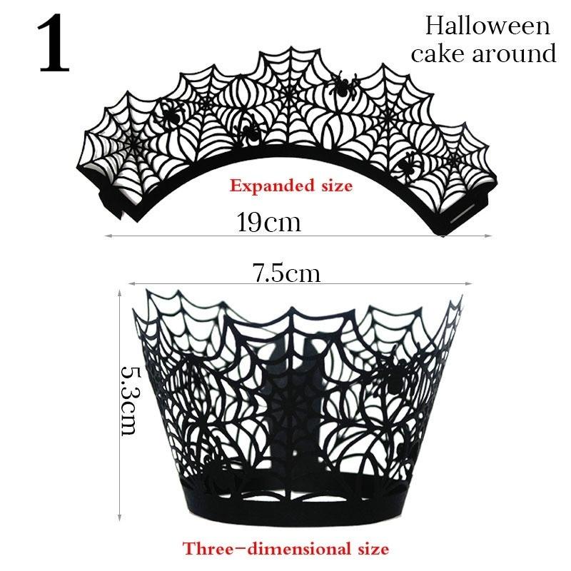 12pcs/set Halloween Hollow Paper Cup Spider Web Pumpkin Horror Castle Cake Wrap