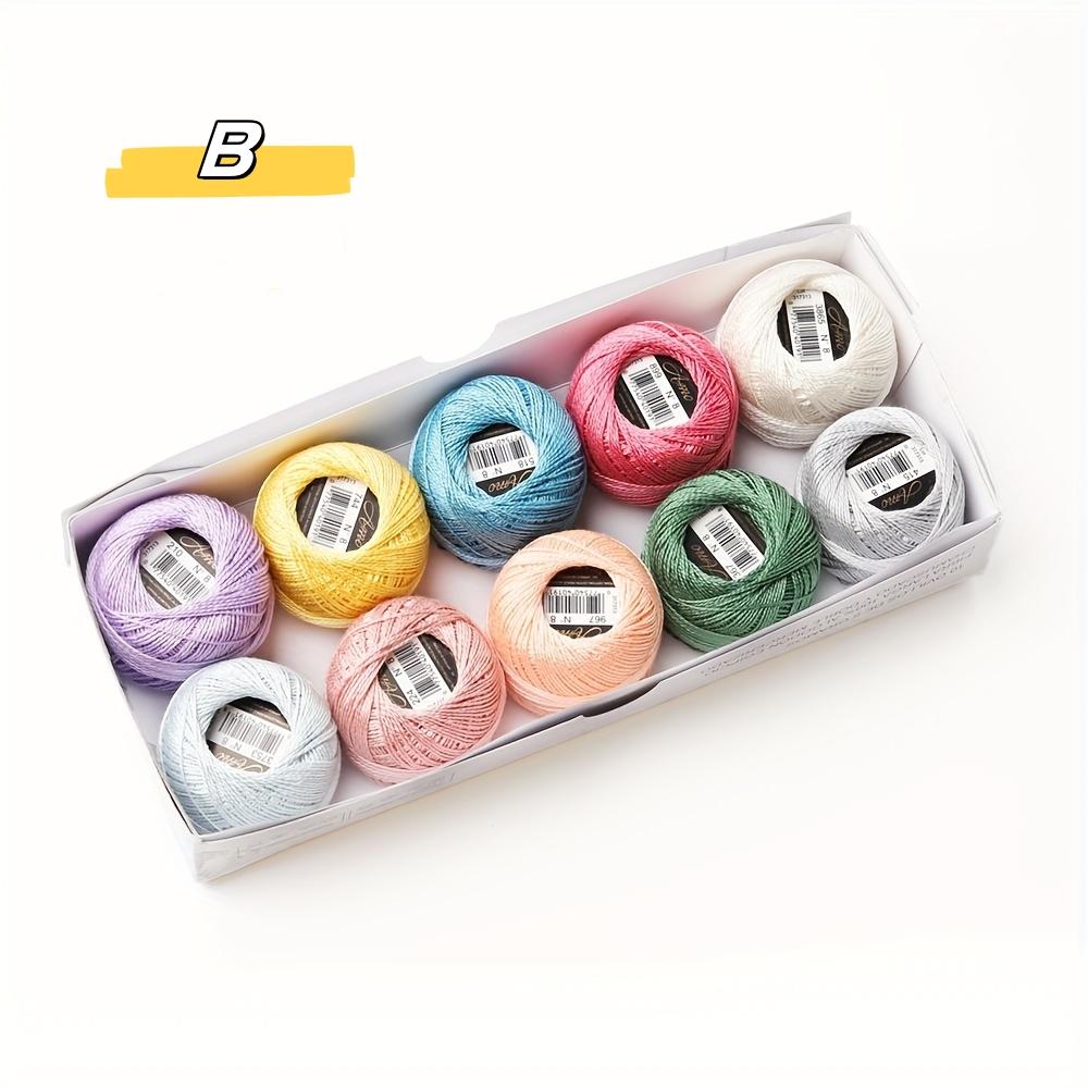 Häkelgarn, Größe 8, doppelt merzerisiert, langstapelige ägyptische Baumwolle, Perlmutt, 70 Farben erhältlich, 10 Knäuel, Schachtel, 43 Yards