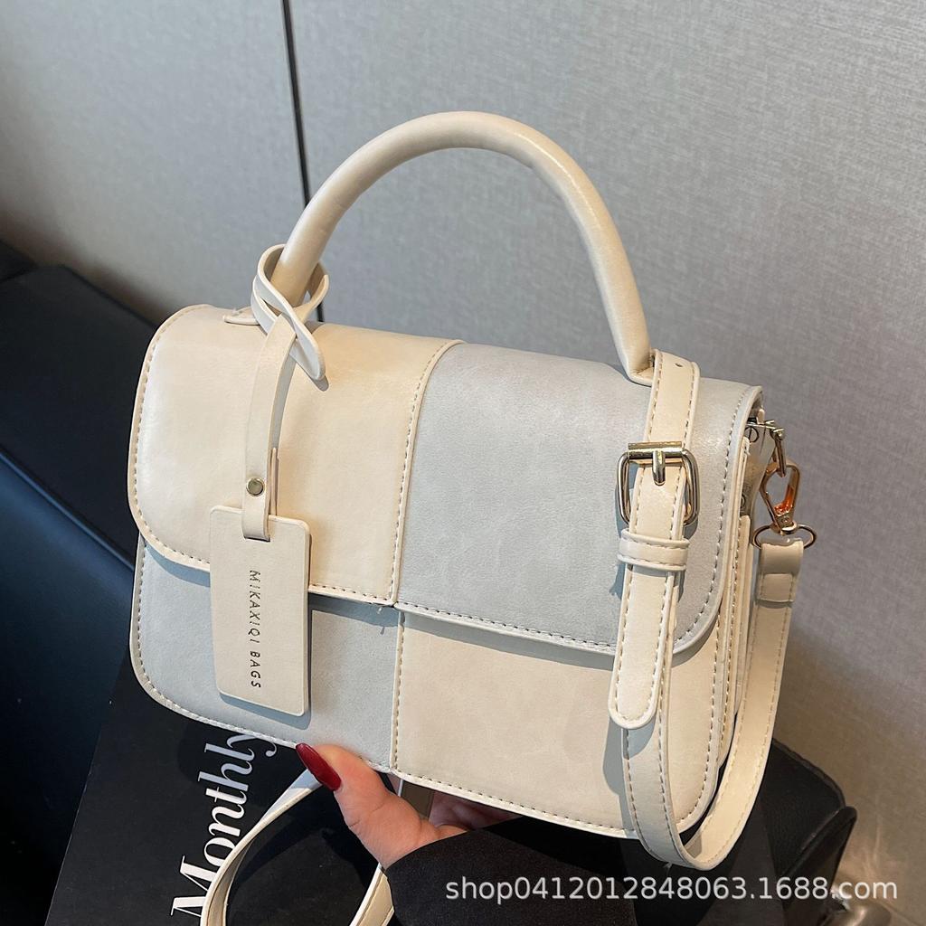 Niche Design Contrasting Color Splicing Portable Small Square Bag 2025 Winter New Texture Messenger Bag Fashionable Shoulder Bag Bag