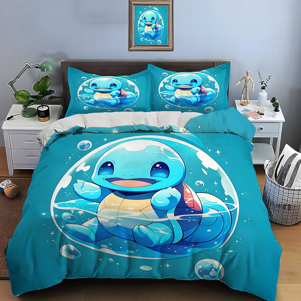 Σετ κλινοσκεπασμάτων Pokemon Squirtle 10 μεγεθών, 3 τεμάχια, κρεβάτι King size, μαξιλαροθήκη, κάλυμμα κρεβατιού ενηλίκων, σετ κρεβατιού για δώρα