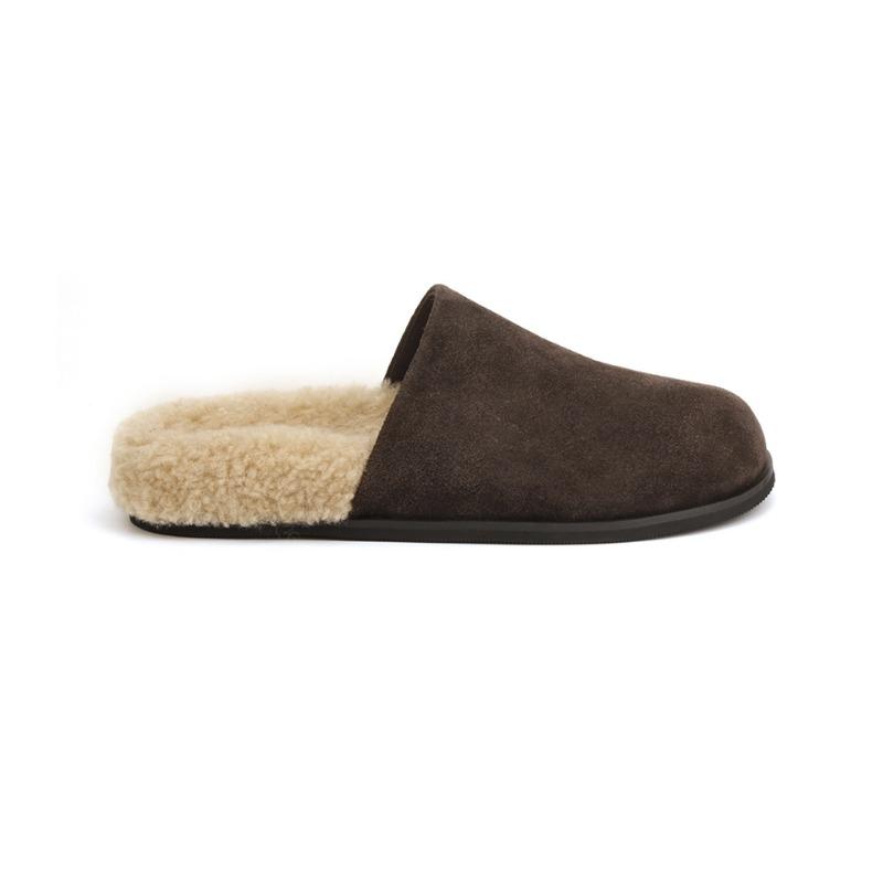 Cowhide Version of Grape Ma Lazy Versatile Round Head One Pedal Thick-soled Leather Bag Head Half Slippers Women