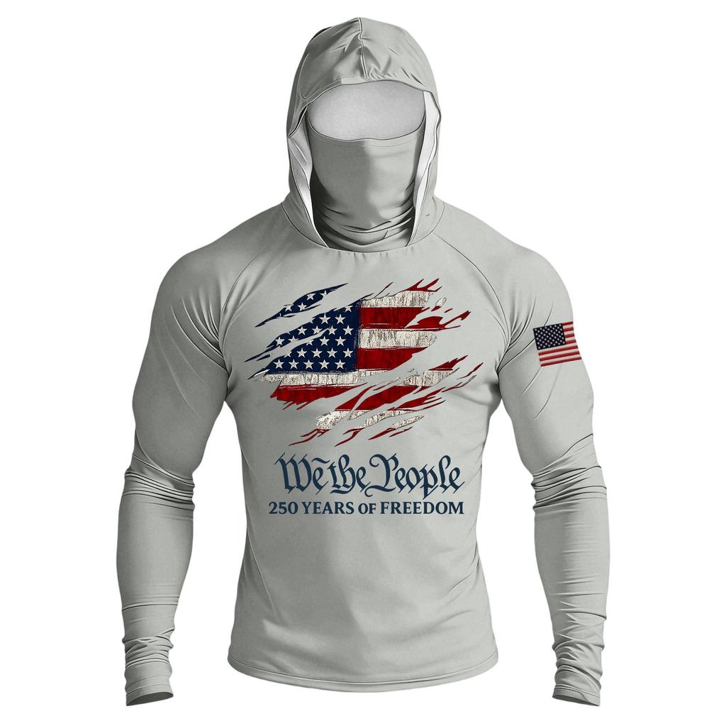 Men's Casual Raglan Sleeve Hooded Long Sleeve Sun Protection Shirt Lightweight Breathable Outdoor Sports Top with Face Cover
