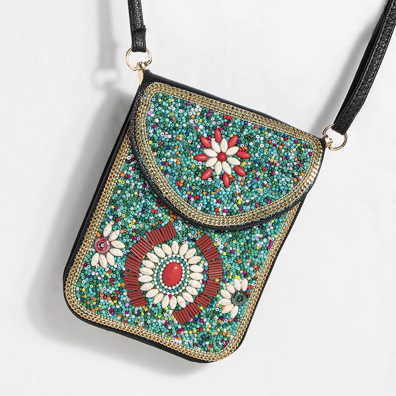 Bohemian Theme Pu Handbag With Magnetic Flap And Floral Accents For Daily Outings