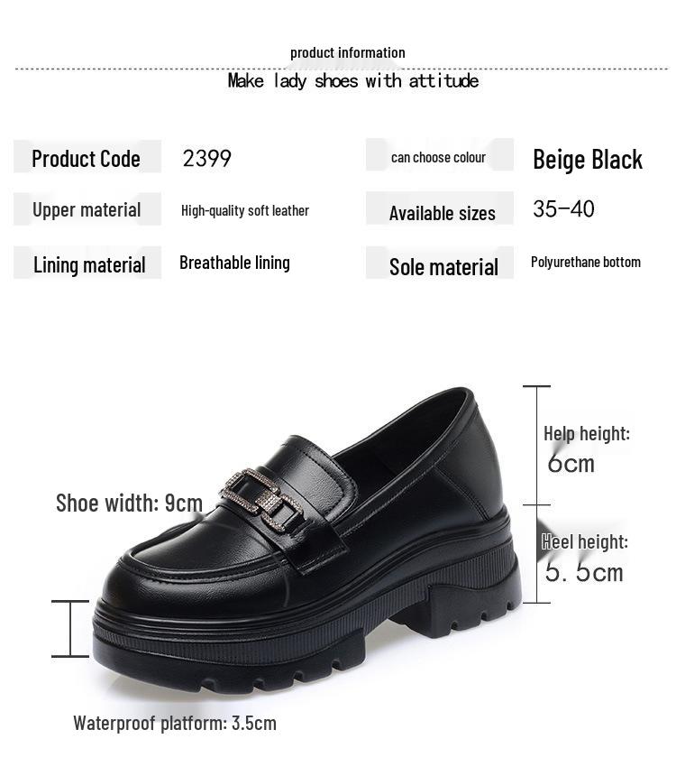 2023 Damen Loafer mit dicker Sohle: Weiches Leder, Klobige Absätze, Britischer Stil, Frühling/Herbst, Weiß