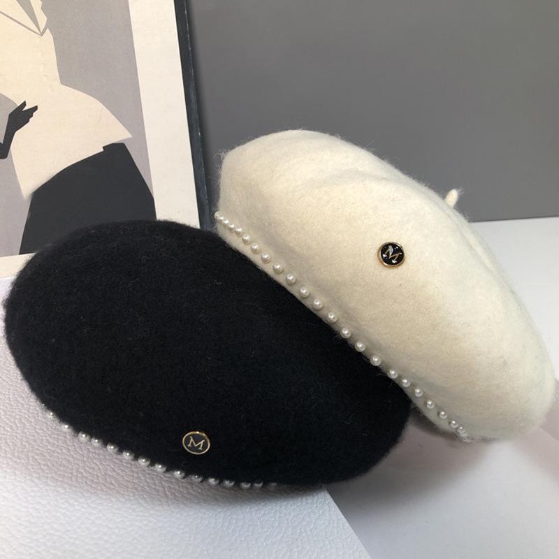 Britische Wolle Filz Koreanische Perlen Retro Baskenmütze für Damen - Herbst/Winter Society-Maler Trend