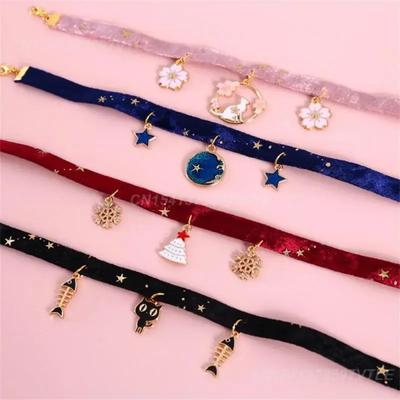 4PCS Cat CollarNecklace Elasticity Simple and Delicate Anti-loss Colored Flower Cat Collar Printed Halloween Christmas Supplies