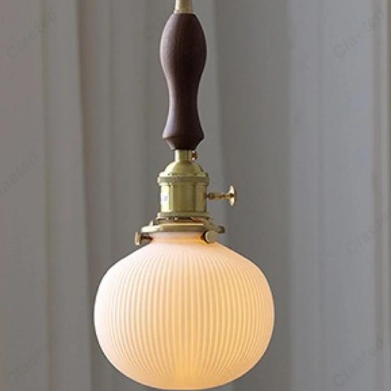 Simple LED Ceramic Lampshade E27 Bedroom Bedside Lighting Pendant Lamp Living Room Dining Room Corridor Bar Atmosphere Lighting