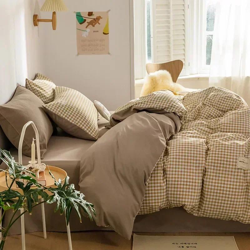 Japan Plaid Queen Duvet Cover Set 220x240 High-quality Soft Skin-friendly Bedding Set King Size Quilt Cover Pillowcases