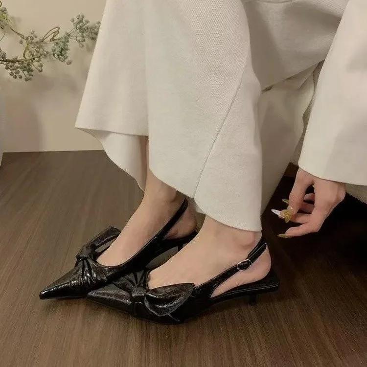 Elegant Bow Women's Sandals Pointed Toe Heeled Shoes Woman Mules Shoes 2025 Summer Trend Designer Pumps Party Zapatos Mujer