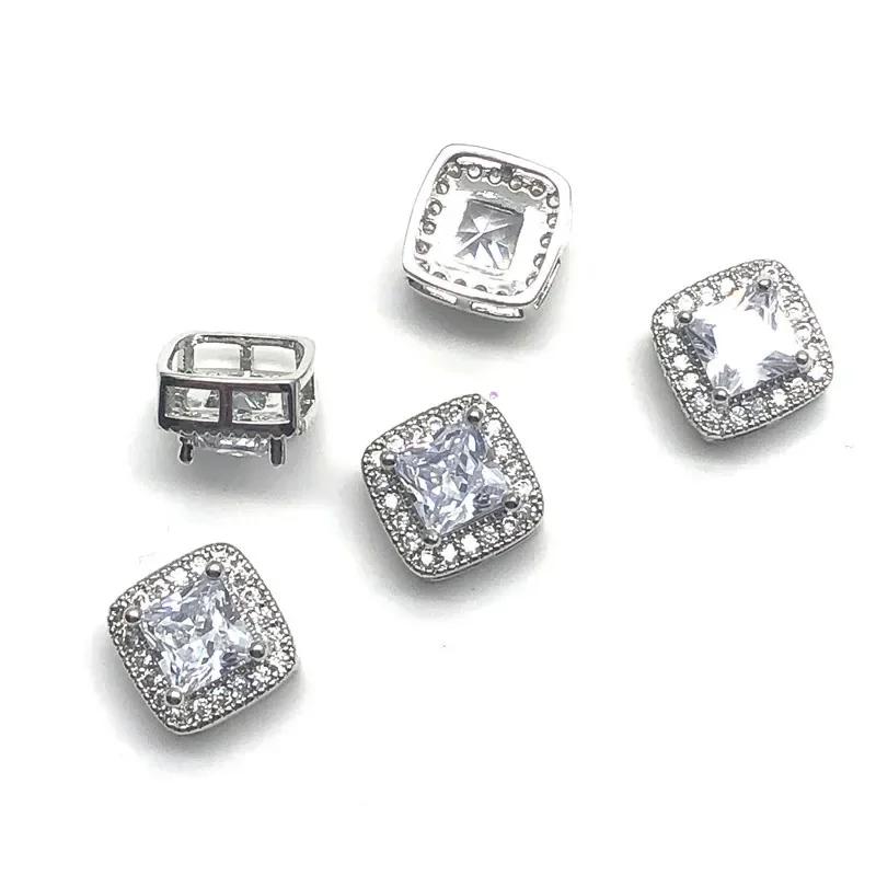 5pcs Square Rhinestone Crystal Buttons Cubic Zirconia Button for Sweater Coat Sewing for Cashmere Knit Cardigan