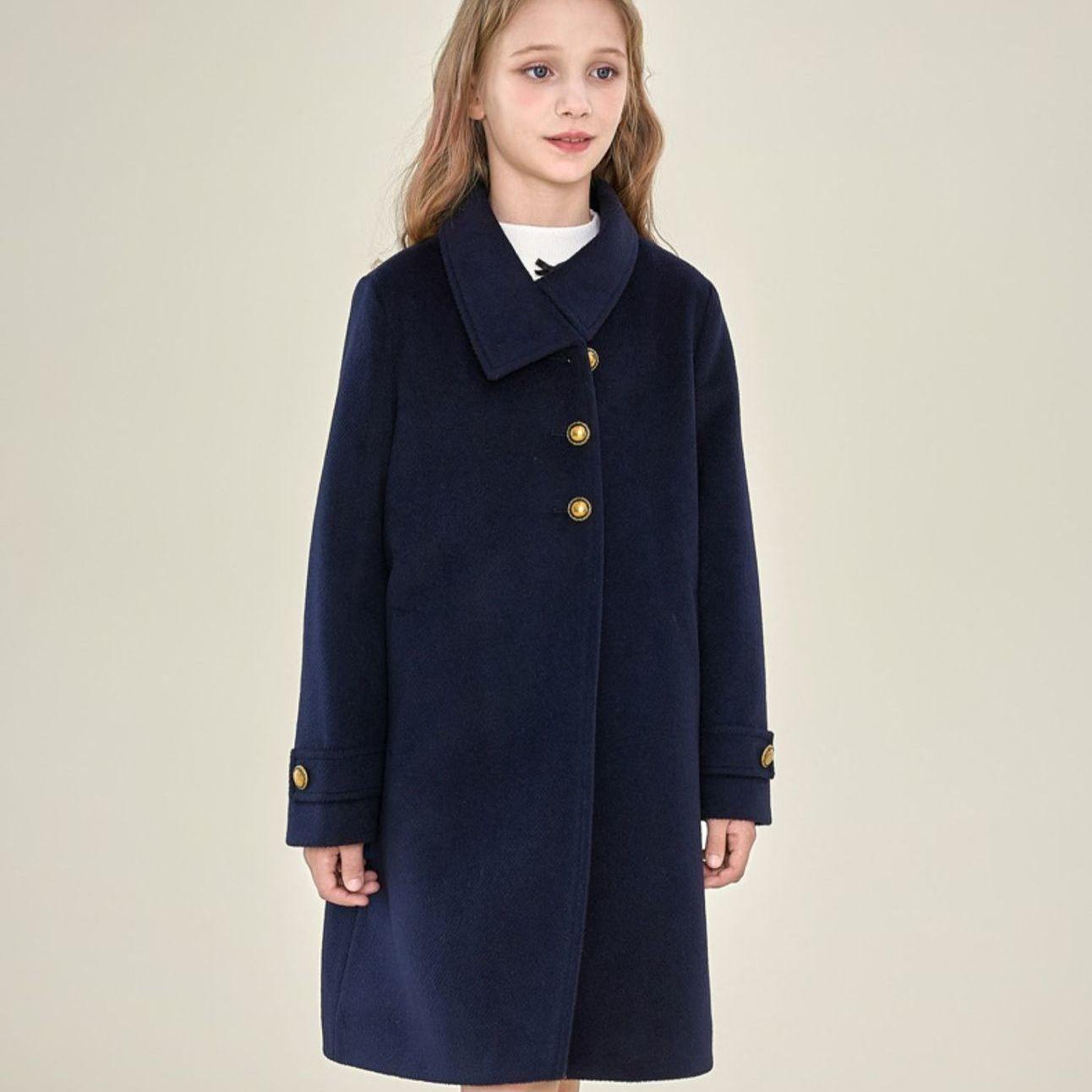 

Модне темно-синє вовняне пальто для дівчаток, вільне вовняне пальто з бавовняною підкладкою для дітей осінь-зима 170