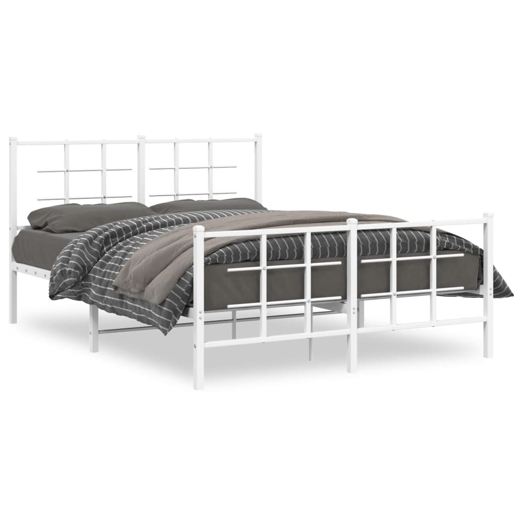 Vidaxl Metal Bed Frame with Headboard and Footboard, White, 140X190 Cm
