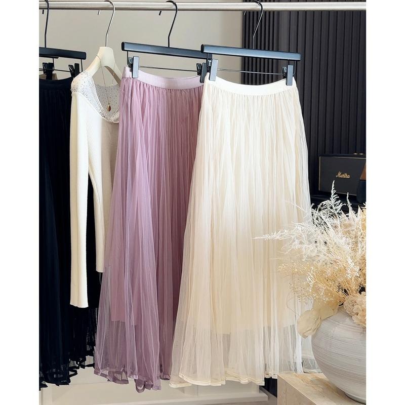 Elegant super fairy mesh splicing skirt women's spring and summer new high waist and thin temperament medium and long fairy skirt
