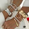 Wind Metal Texture Wide Bracelet Bracelet Fashion Imitation Pearl Beaded Irregular Bracelet